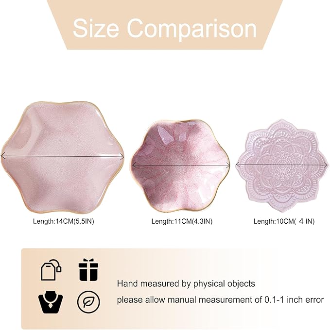 Ceramic Jewelry Dish, Jewelry Tray Key Tray,Small Ring Dish Holder Jewelry Plate Trinket Dish Catchall Tray Nightstand Decor For Table Room Decor SM (4.3 Inches, White + Pink)