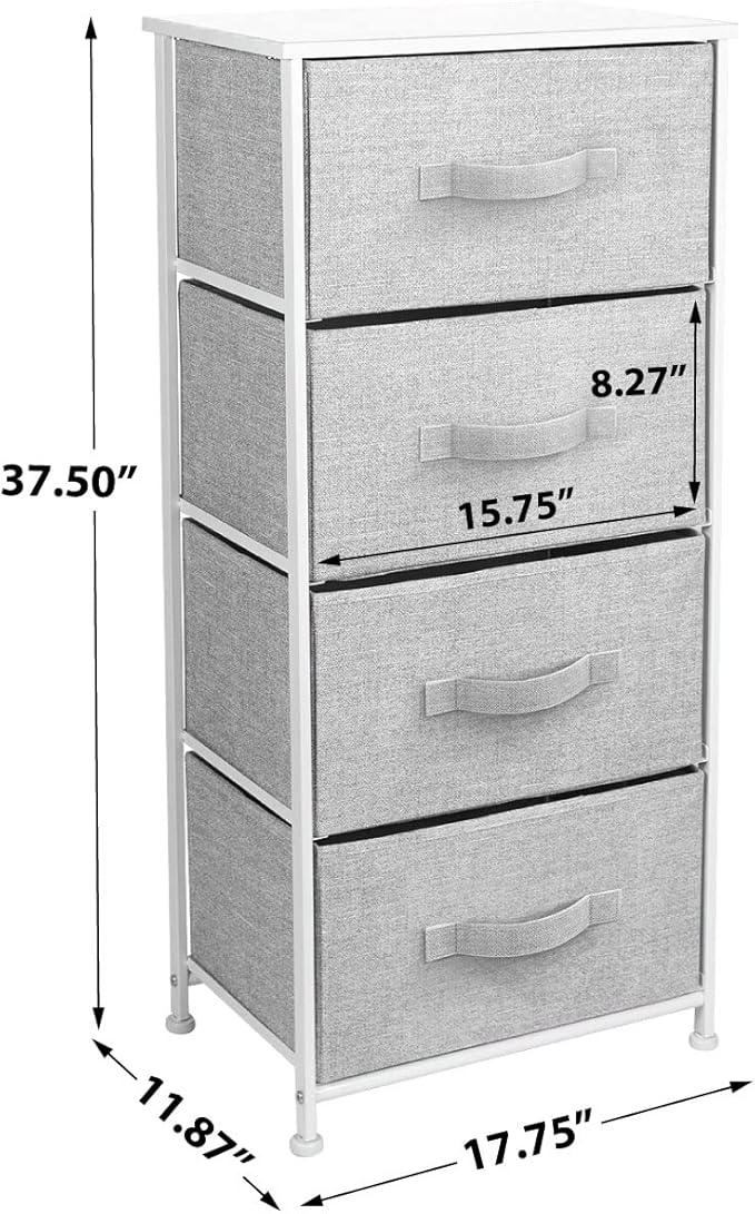 Sorbus Nightstand with 4 Drawers - Bedside Furniture & Night Stand End Table Dresser with Steel Frame, Wood Top, Easy Pull Fabric Bins for Home, Bedroom Accessories, Office & Dorm