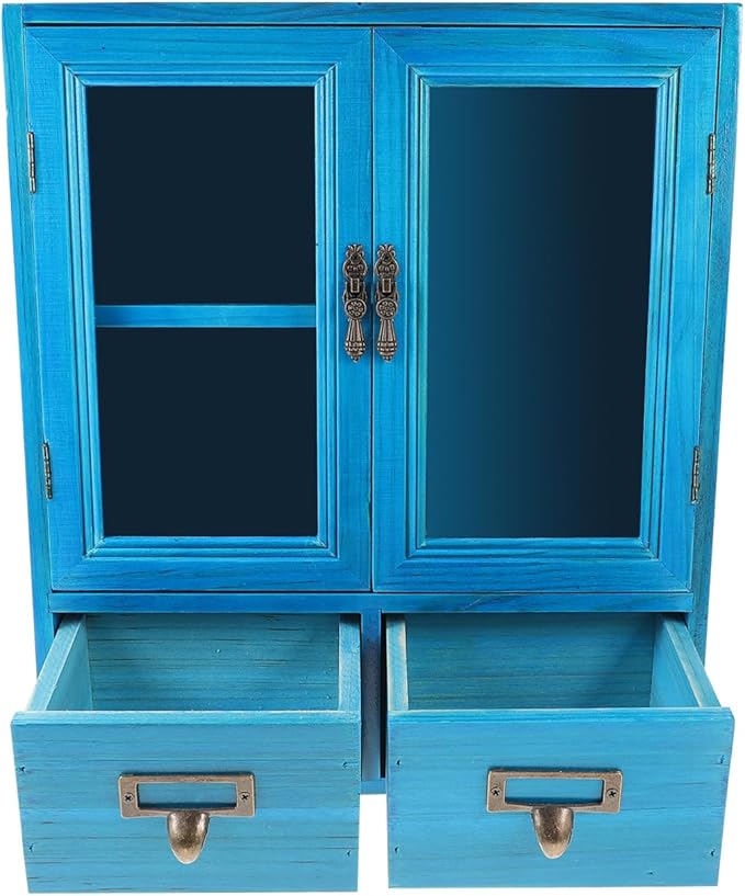 Vintage Wooden Wall Cabinet Organizer 14.17X12.20X4.88In Double Door Storage Box for Bathroom Kitchen Living Room Display and Small Item Storage