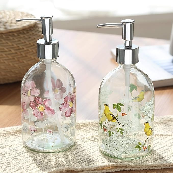 17oz Glass Soap Dispenser with Plastic Pump, 2 Pack Refillable Kitchen Soap Dispenser for Dish Soap, Soap Dispenser Bathroom for Hand Soap, Lotion, Body Wash