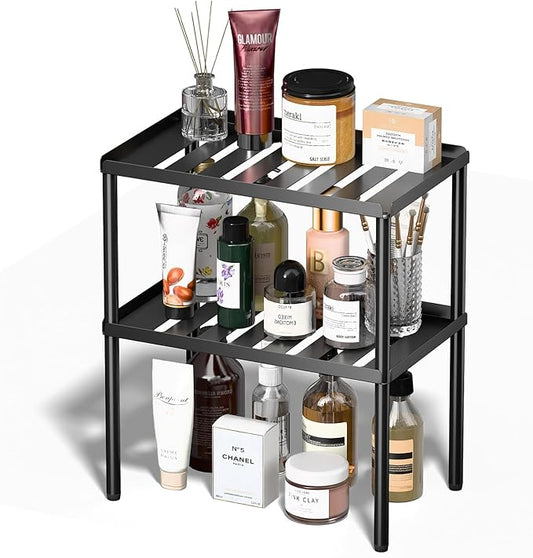 PEKER Cabinet Organizer Shelf, 2 Tier Kitchen Cabinet Organizer with Stackable Cabinet Shelves for Kitchen Countertop Storage, Metal Kitchen Shelf Organizer for Spice, Pantry & Under Sink