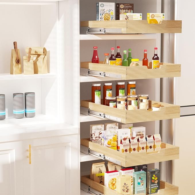 Wood Pull Out Cabinet Organizer 11" W x 21" D, for 12" Cabinet Opening Heavy-Duty Sliding Drawers for Inside Cabinets Storage and Organization for Kitchen