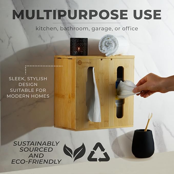2-in-1 Bamboo Plastic Bag Holder and Trash Dispenser â Large Capacity Storage for Kitchen Cabinet, Under Sink Storage, Pantry Organizers, Laundry Room Organization, Kitchen Must Haves 2025