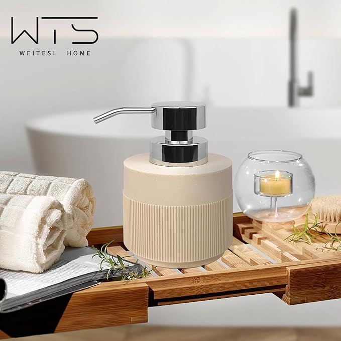 12.5oz Resin Soap Dispenser for Bathroom Countertop, Refillable Hand Soap Lotion Dispenser with Rust Proof Pump for Kitchen Countertop, Easy-to-Press, Cream