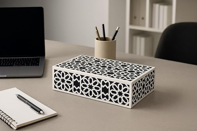 Decorative Storage Box, Handmade Chevron Pattern, Boho Style, Multipurpose Gift Box (white flower, 8X4X2.5 Inch)