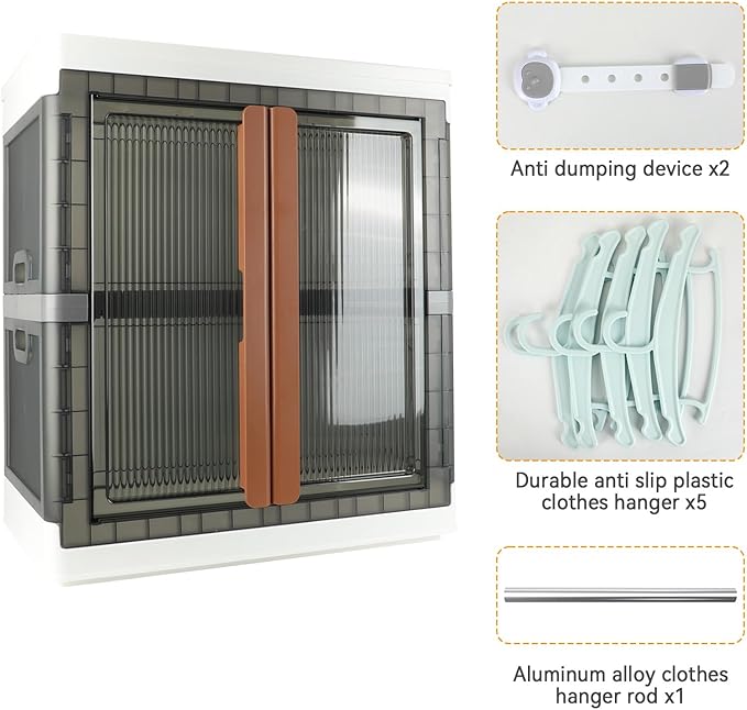 Wardrobe, Closet, Collapsible Storage Cabinet, Useful Box with Large Capacity, 37.5 Gal (142 L), Stackable, Easy Storage of Clothing, Installation Free