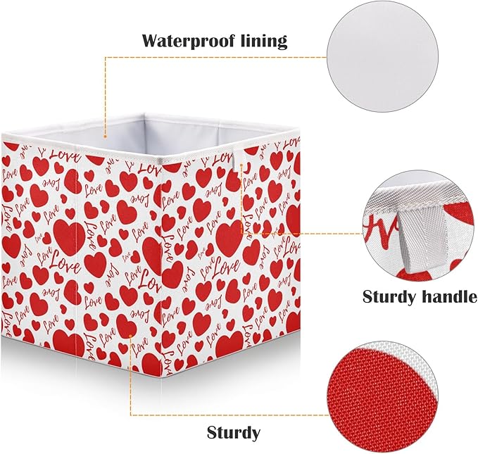 Bolaz Valentines Hearts and Love Closet Organizers Storage Cubes Storage Bins Shelf Baskets Containers for Home Room Office,Rectangle