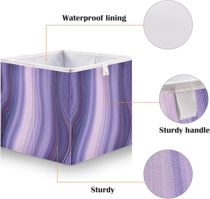 Blueangle Purple Marble Rectangle Storage Bin, 15.8 x 10.6 x 7 in, Large Collapsible Organizer Storage Basket for Home Décor
