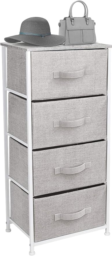 Sorbus Nightstand with 4 Drawers - Bedside Furniture & Night Stand End Table Dresser with Steel Frame, Wood Top, Easy Pull Fabric Bins for Home, Bedroom Accessories, Office & Dorm