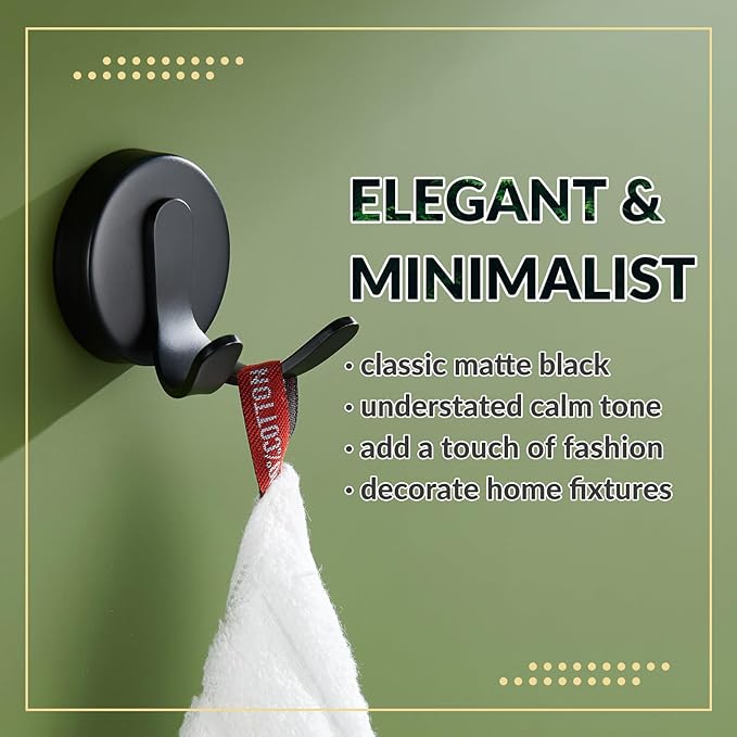APLusee Matte Black Double Towel Hook, Stainless Steel Bathrobe Hook for Bathroom, Heavy Duty Storage Towel Hanger, Wall Mounted