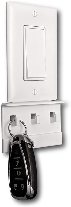 Mount Genie The No-Screwups Key Hook Organizer (White, 1-Pack): Wall Mount with No Damaging Screws or Tape. Installs in Seconds on Any Light Switch. Great for Entryway, Mudroom, Kitchen, Office