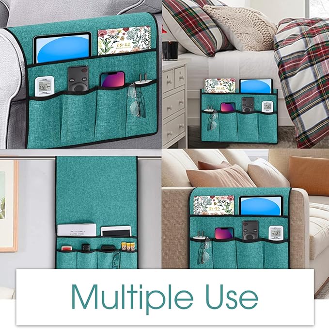 Joywell Armrest Organizer for Recliner Armchair Caddy Remote Control Holder for Couch Non Slip Sofa Arm Chair Caddie with 6 Pocket Storage for Magazine, Tablet, Phone, iPad, Turquoise