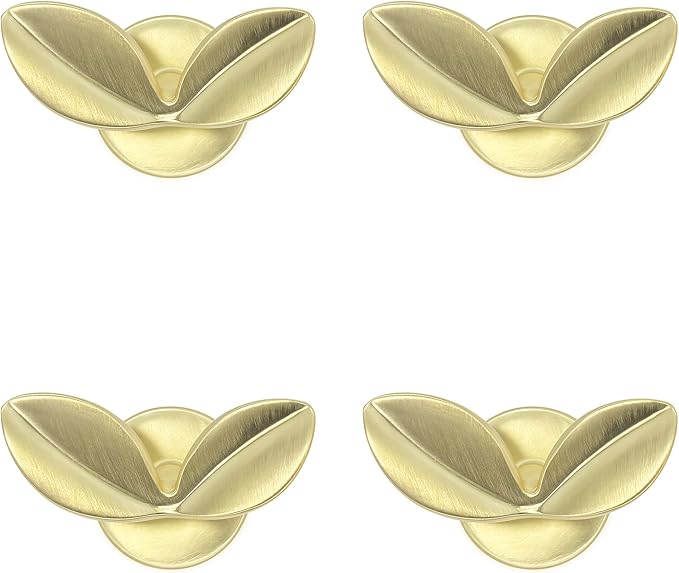 Decorative Coat Hooks Wall Mount, Unique Wall Decor Hooks for Hanging Towel Key Purse Hat Robe Clothes Cute Dual Leaves Hanger Hook for Bathroom Shower Closet Entryway Brushed Brass 4 Pack
