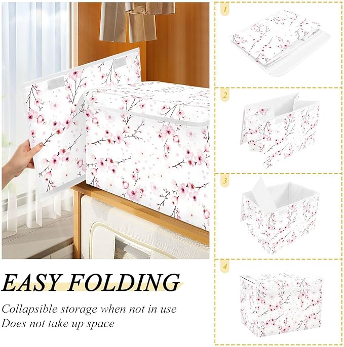 senya Flower Baskets Collapsible Storage Bins with Lids, Cherry Blossom Branche Storage Boxes Clothes Baskets for Organizing