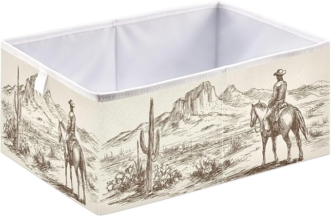 Blueangle Western Desert Cowboy Rectangle Storage Bin, 15.8 x 10.6 x 7 in, Large Collapsible Organizer Storage Basket for Home Décor