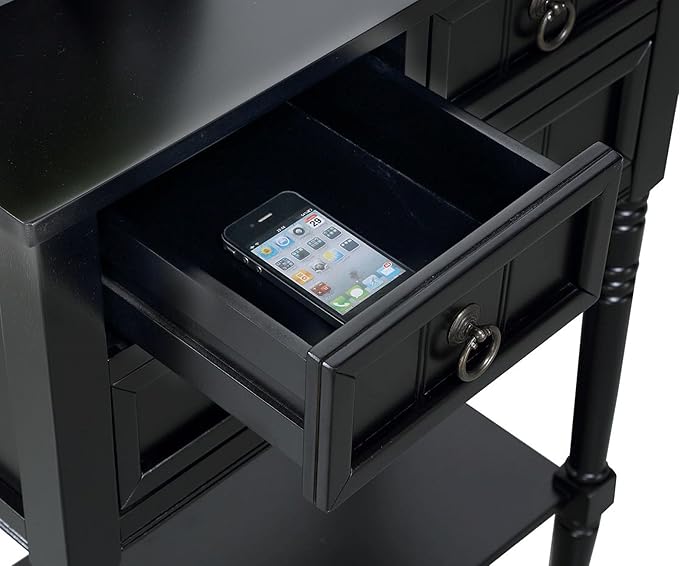 Convenience Concepts Kendra Entryway Hall Table 23.75" - 3 Storage Drawers, Traditional Console with Shelf for Decor, Office & Hallway Organizer, No Tools Assembly, Solid Wood Legs, Black
