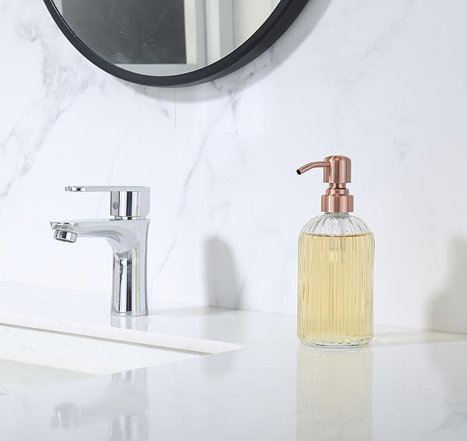 Copper Glass Bathroom Soap Dispenser with Metal Pump,Vintage Dish Soap Dispenser for Kitchen, Used for Lotionor Home,Bathroom,Countertop, Hotel