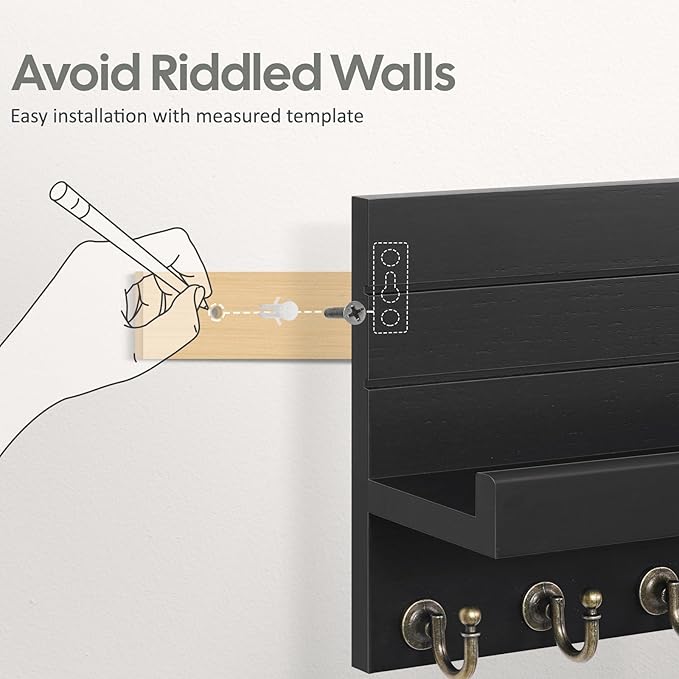 Key Holder for Wall: Upgraded 7 Sturdy Key Hooks Easy Installation Mail Organizer Wall Mount Hanging Key Rack for Kitchen and Entryway Decor