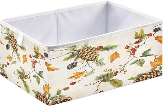 Bolaz Autumn Leaves Pine Cones Closet Organizers Storage Cubes Storage Bins Shelf Baskets Containers for Home Room Office,Rectangle