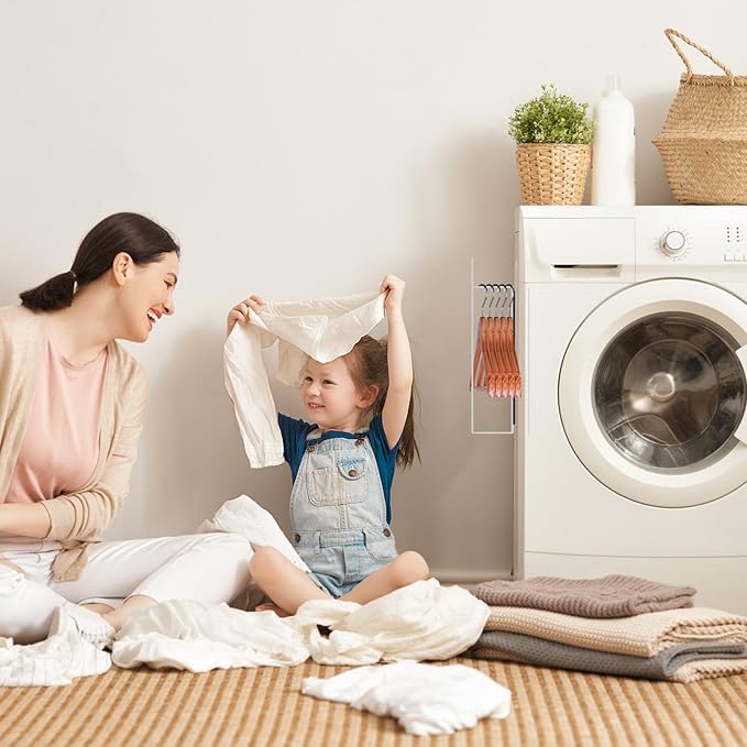 Magnetic Hanger Organizer Stacker, Strong Magnetic Hanger Holder for Laundry Room Washer, Capacity Upgrade Hangers Storage Rack for Adult or Child Clothes Hangers (White 2Pack)