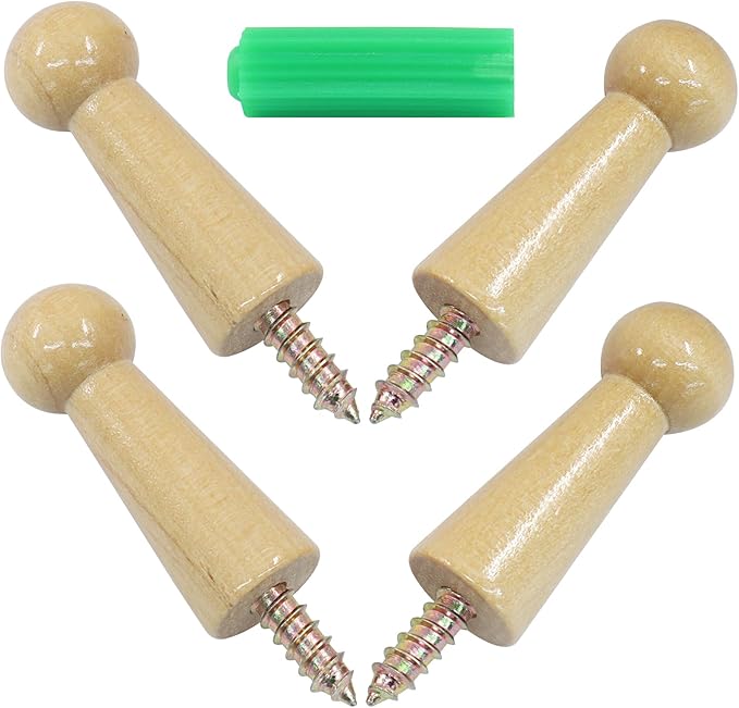 10Pcs Wooden Screw Hooks, Solid Wooden Wall Hooks Screw-On Coat Hooks, DIY Wood Coat Hooks for Hanging Jacket/Towel/Mug/Clothes Crafts(Style-1,Log Color)