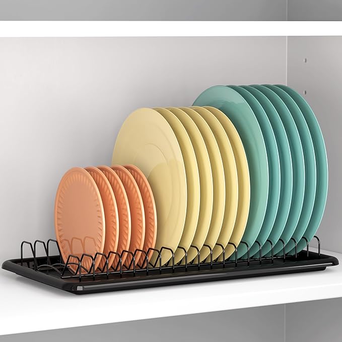 Simple Houseware Plate Drying Rack with Drainboard, Black