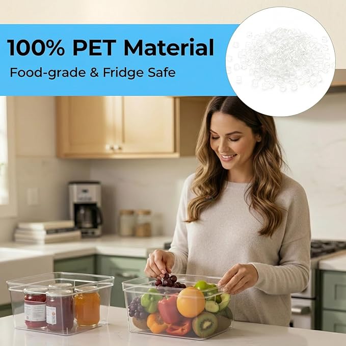 MOONEDGE 6-Pack Clear Plastic Storage Bins — Open-Top PET Storage Containers & Organizers, 10" x 10" x 6" Clear Boxes for Closet, Pantry, Office, Craft, Toy and Refrigerator Organization