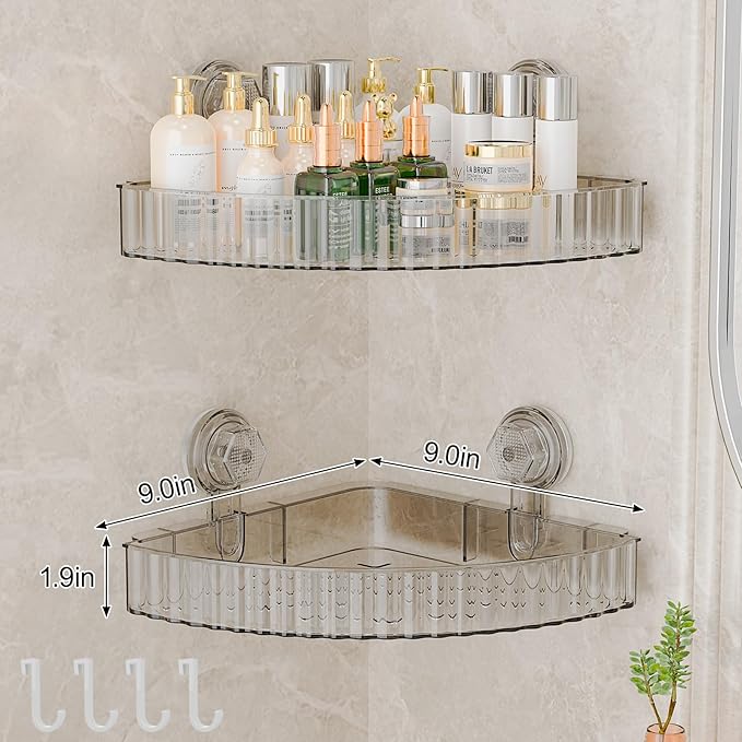 Shower Caddy Suction Cup Bathroom Shower Organizer for Bathroom Storage & Home Decor & Kitchen No Drilling Large Capacity Removable and Reusable Shower Shelves for Inside Shower. (clear, corner)