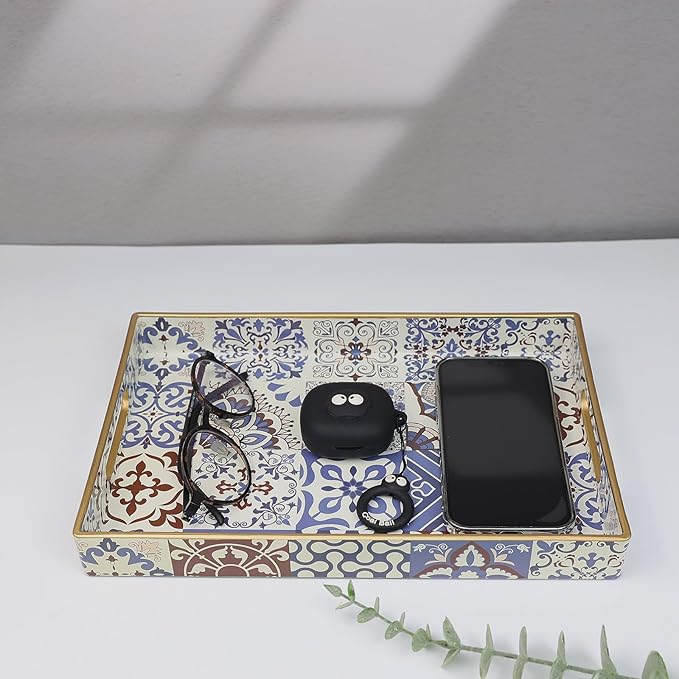 Spsyrine Bathroom Vanity Tray with Handles for Dresser Tops, Countertop, Perfume Decorative Tray, 11.8â * 7.87â *1.37â C1