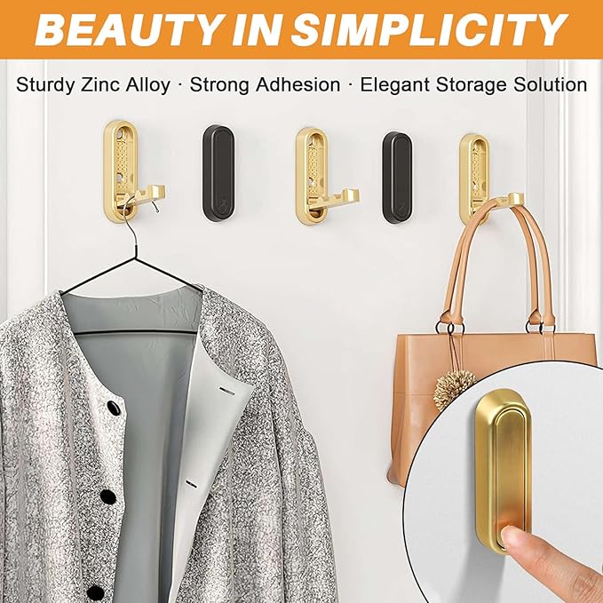 6PCS Folding Wall Hooks, Foldable Coat Hooks Heavy Duty Foldable Hook Bathroom Towel Hooks Robe Hooks Wall Mounted for Bathroom, Closet, Entryway, Pool, and Kitchen (Round-Gold)