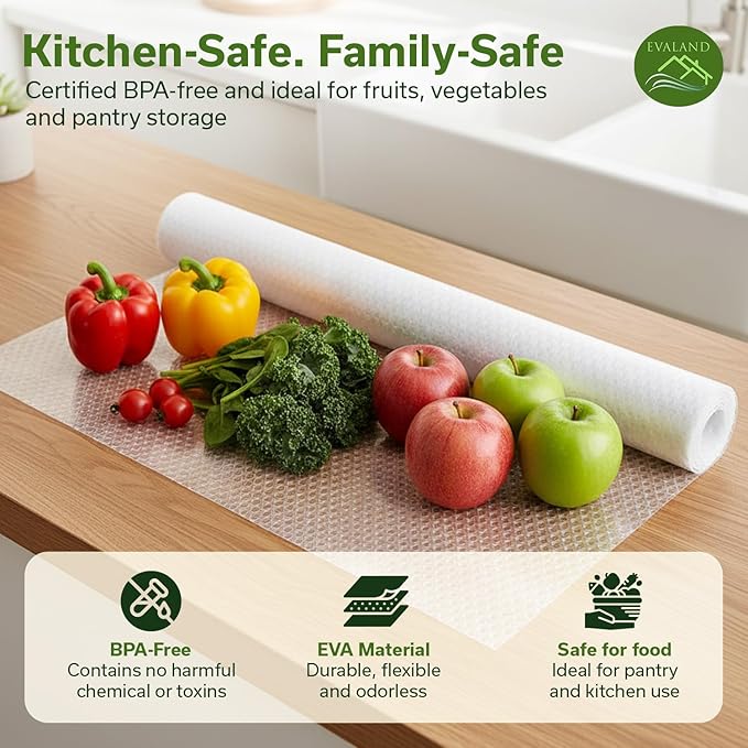 EVALAND Shelf Liners for Kitchen Cabinets Non-Adhesive 15.75" x 33 FT Clear Drawer Liner Non Slip, Washable Cabinet Liner, Waterproof Shelf Liners for Cabinet, Refrigerator Bathroom Pantry - Thickened
