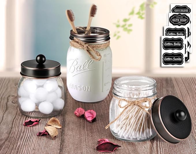 Mason Jar Bathroom Accessories Lids Set(4pcs) - Jars Not Included - Soap Dispenser, Apothecary Jars Lids for Regular Mouth Mason Jars, Wide Mouth Toothbrush Holder lid,-Stainless Steel,ORB