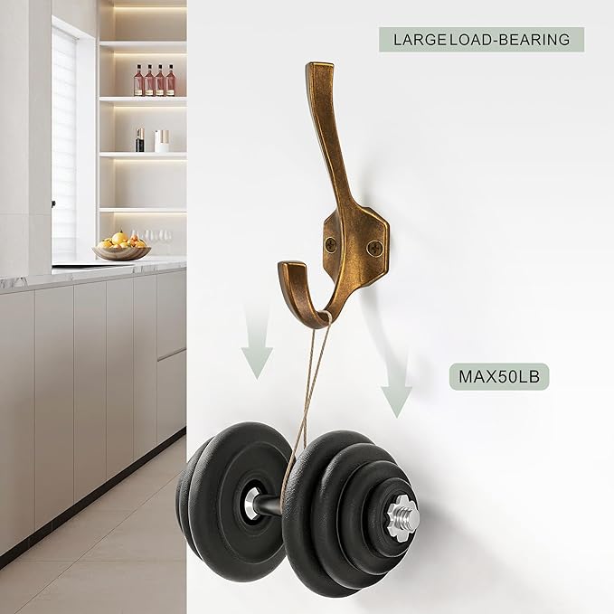 AVICCI 5 Pack Coat Hooks Antique Brass Towel Hooks Robe Hooks for Bathroom Living Room Bedroom Hanger for Robe Dressing Room