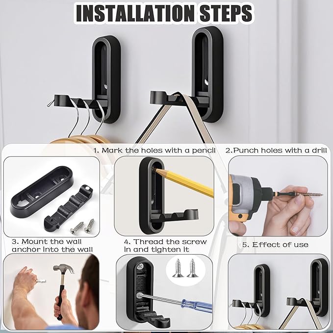 4PCS Foldable Wall Hooks, Folding Coat Hook, Folding Hook Wall Mount with 4pcs L-Shape Nail-Free Hooks, Screwdriver and Drill Bit, for Bathroom, Kitchen, Entryway, Holds Coats, Backpacks, Hats, Keys