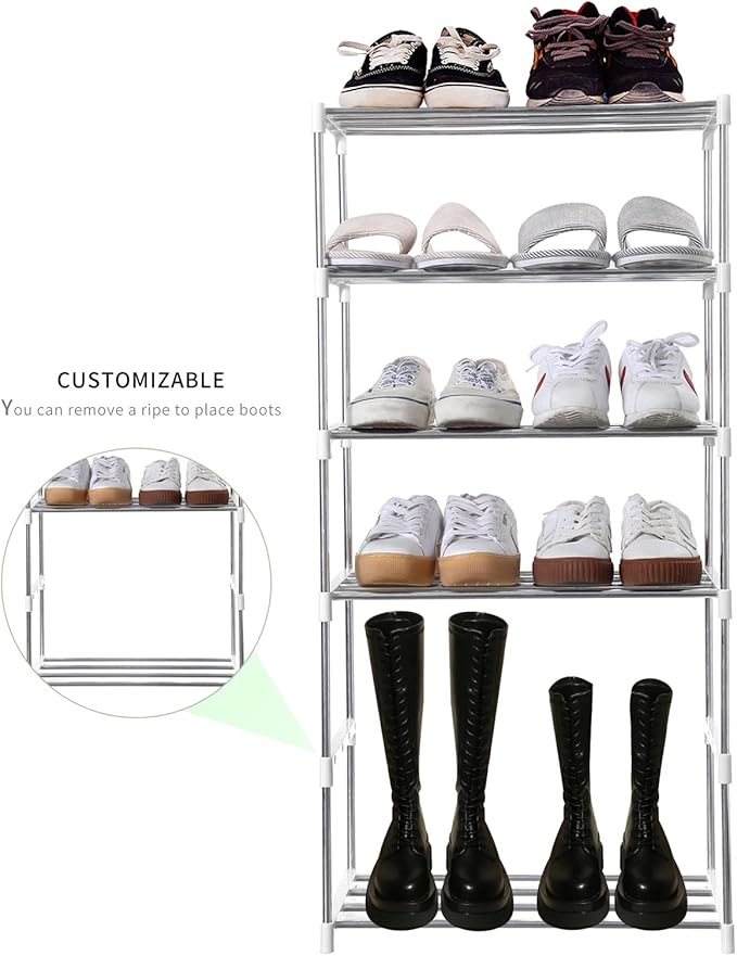 Stackable Small Shoe Rack, Entryway, Hallway and Closet Space Saving Storage and Organization (10-Tier, White)
