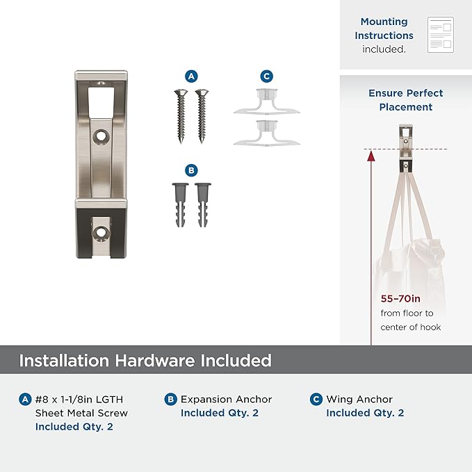 Amerock H37010G10 | Avid Double Prong Decorative Wall Hook | Satin Nickel Hook for Coats, Hats, Backpacks, Bags | Hooks for Bathroom, Bedroom, Closet, Entryway, Laundry Room, Office