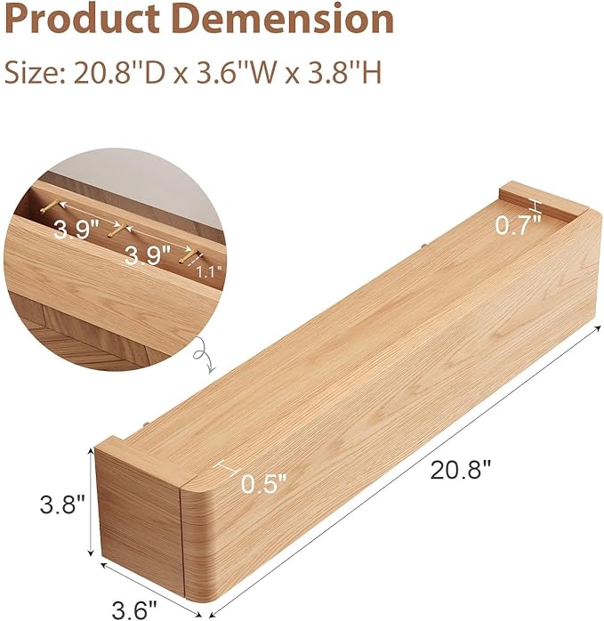 Solid Wood Wall Mounted Coat Rack with Shelf Hooks - Modern Floating Shelves with 5 Hidden Hooks, Heavy Duty Entryway Coat Key Holder Hanger for Hallway Bathroom Bedroom Home Decor