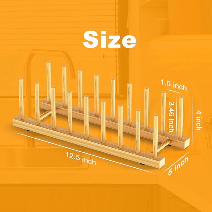 Bamboo Dish Drying Rack for Kitchen Organizer-Sturdy Plate Rack Organizer with Natural Bamboo,Dish Rack Holds Plates, Bowls, Cups & Cutting Boards-Dish Drying Rack for Countertop & Cabinets