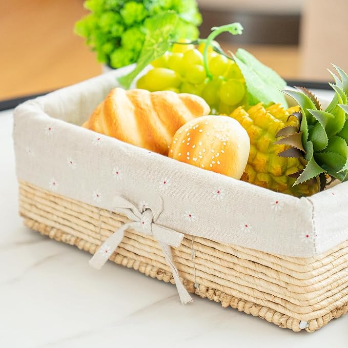 Natural Corn Rope Storage Basket - 11.8" x 8.3" x 4" Woven Organizer Bin - Boho Farmhouse Decor for Bathroom/Nursery/Shelves/Clothes /Shelves/ Closet (Single Piece)