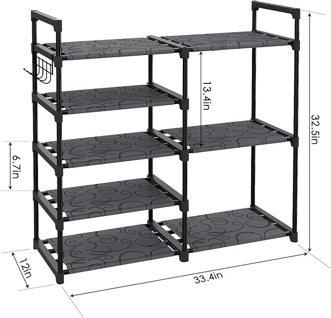 Black Tubes Closet Shoe Rack, Boot Rack, 5 Tier Oxford Fabric Shelf, Easy Assembly, Sturdy and Durable, Holds Up to 30 lbs