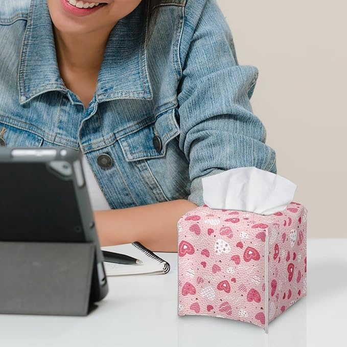Love Heart Toilet Paper Holder Stain Resistant Portable Pu Leather Tissue Box Cover Durable Tissue Case Facial Paper Organizer Happy Valentines Gift