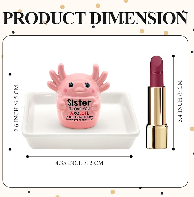 Sister Birthday Gifts for Sister, Axolotl Ring Holder Dish Jewelry Holder for Rings Bracelets Earrings Pink Room Decor Athestic Organiser, Mother's Day Birthday Wedding Valentine's Gifts for Women