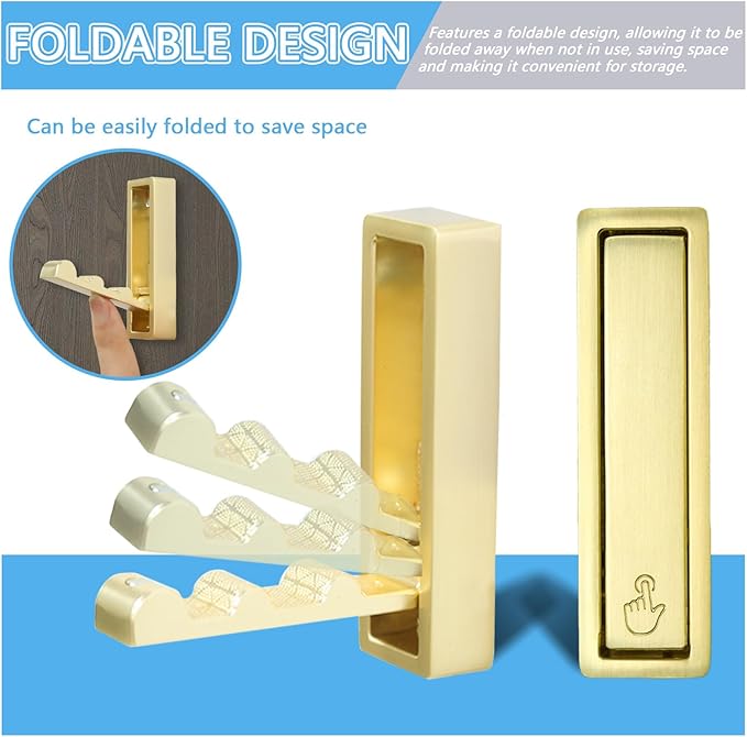 4PCS Magnetic Folding Wall Hooks, Heavy Duty 30LB Zinc Alloy Foldable Coat Hooks for Hanging Towels, Coats, Bags, Keys - Space Saving Gold Wall Mounted Hooks for Bathroom, Kitchen, Entryway, Closet