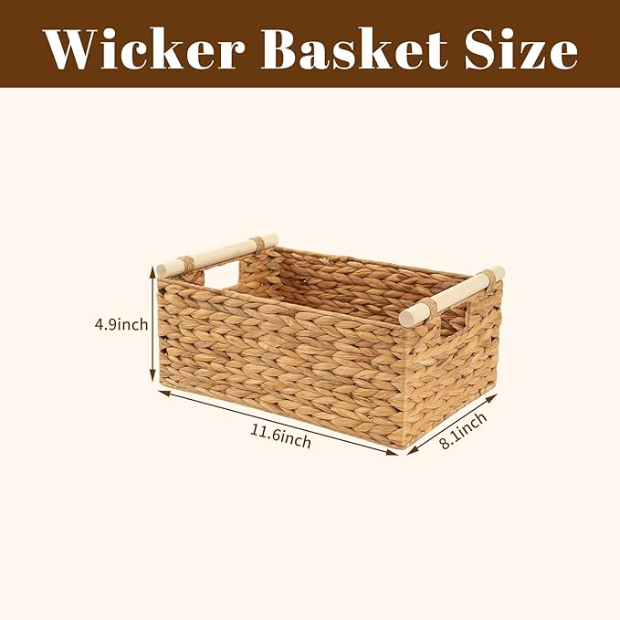 Natural Woven Storage Basket 11.6x8.1x4.9 Inch, Small Wicker Organizer Bin with Handles for Shelves, Multi-Purpose Decorative Basket for Kitchen, Bathroom, Pantry, Gift Wrapping, Farmhouse Home Decor