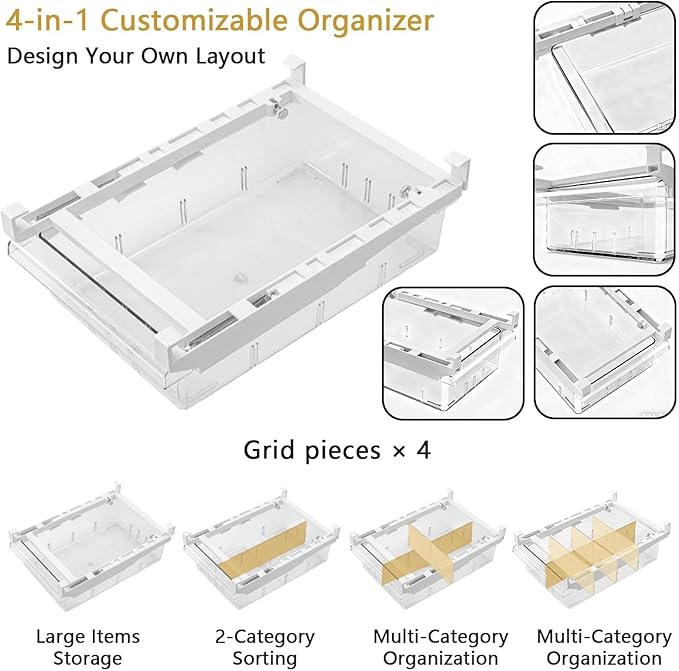 Refrigerator Drawer Organizers, Fridge Drawer Organizer, Pull Out with Handle, Clear Container for Food Drinks, Fit for Refrigerator Shelf Under 0.6 Inch, Easy to Install（1-Pack）