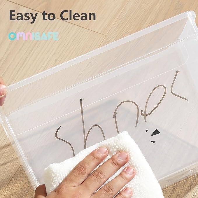 6 Quart Stackable Plastic Storage Shoebox, BPA-Free Nestable Container with Latching Lid to Organize, See-Through Box for Home and Office, Multi-Purpose Clear Bins (Transparent, 12 Pack)