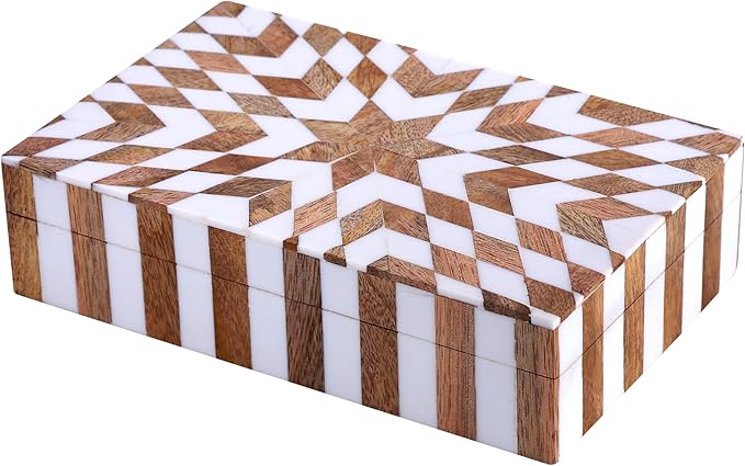 Handicrafts Home Large Decorative Storage Box with Lid– 8x5x2” Coffee Table Organizer, Keepsake-Decorative Boxes for Home Decor, Stylish Decorative Box for Office Décor-Estrella Trace