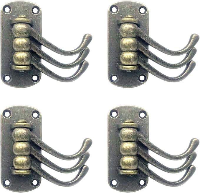 4PCS Rustic Swivle Hook, Zinc Alloy Swivel Coat Hook Wall Mounted Coat Hook Decorative Cast Iron Heavy Duty Double Hooks Vintage Robe Rv Bathroom Kitchen Garage Hooks (Triple Hook)