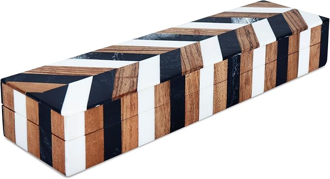 Handicrafts Home Slim Decorative Storage Box with Lid Wooden Entryway Organizer Key Holder Box for Hallway Console Table â Natural Wood Resin Inlay Marquet Cosmo Collection- 10x2.5x1.5