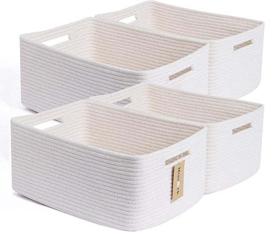 Large Storage Baskets for Organizing, Closet Shelf Baskets for Clothes Blanket Towels, Baby Nursery, Toy Bins Box, Woven Rope Baskets, 17 x 13 x 7.5”, 4 Packs Off White